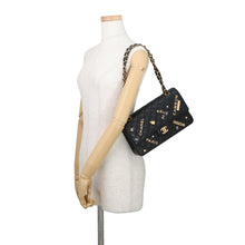 Load image into Gallery viewer, CHANEL Matelasse Double Flap Icon Chain Shoulder Bag BlackA01112 Lambskin Size 25