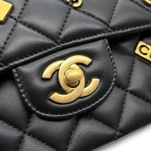 Load image into Gallery viewer, CHANEL Matelasse Double Flap Icon Chain Shoulder Bag BlackA01112 Lambskin Size 25