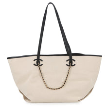 Load image into Gallery viewer, CHANEL Small Shopping Bag Ecru/Black Canvas Calf Leather