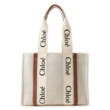 Load image into Gallery viewer, Chloe Woody Tote Bag Brown/WhiteCHC22AS383I2690U Canvas Calf Leather Size Large