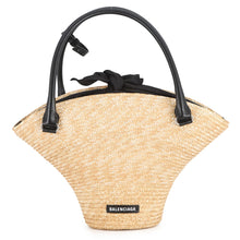 Load image into Gallery viewer, BALENCIAGA Beach bag Beige/Black Raffia Leather Size Medium