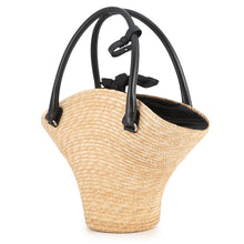 Load image into Gallery viewer, BALENCIAGA Beach bag Beige/Black Raffia Leather Size Medium