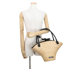 Load image into Gallery viewer, BALENCIAGA Beach bag Beige/Black Raffia Leather Size Medium