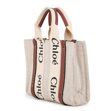 Load image into Gallery viewer, Chloe Woody Small Tote Bag Beige/Brown Canvas Leather Size Small