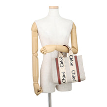 Load image into Gallery viewer, Chloe Woody Small Tote Bag Beige/Brown Canvas Leather Size Small