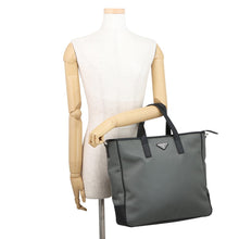 Load image into Gallery viewer, PRADA Triangle Logo 2-Way Tote Gray/Black2VG064 Nylon Saffiano LeatherLeather