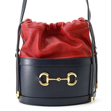 Load image into Gallery viewer, GUCCI Horsebit1955 Drawstring Bag Shoulder Bag Red/Navy602118 1DBLG 8495 Leather