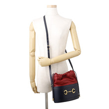 Load image into Gallery viewer, GUCCI Horsebit1955 Drawstring Bag Shoulder Bag Red/Navy602118 1DBLG 8495 Leather