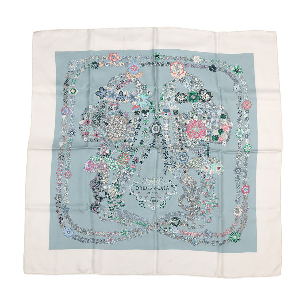 HERMES Carre Bride de Gala en Fleur Size 90 White/Blue Gacier