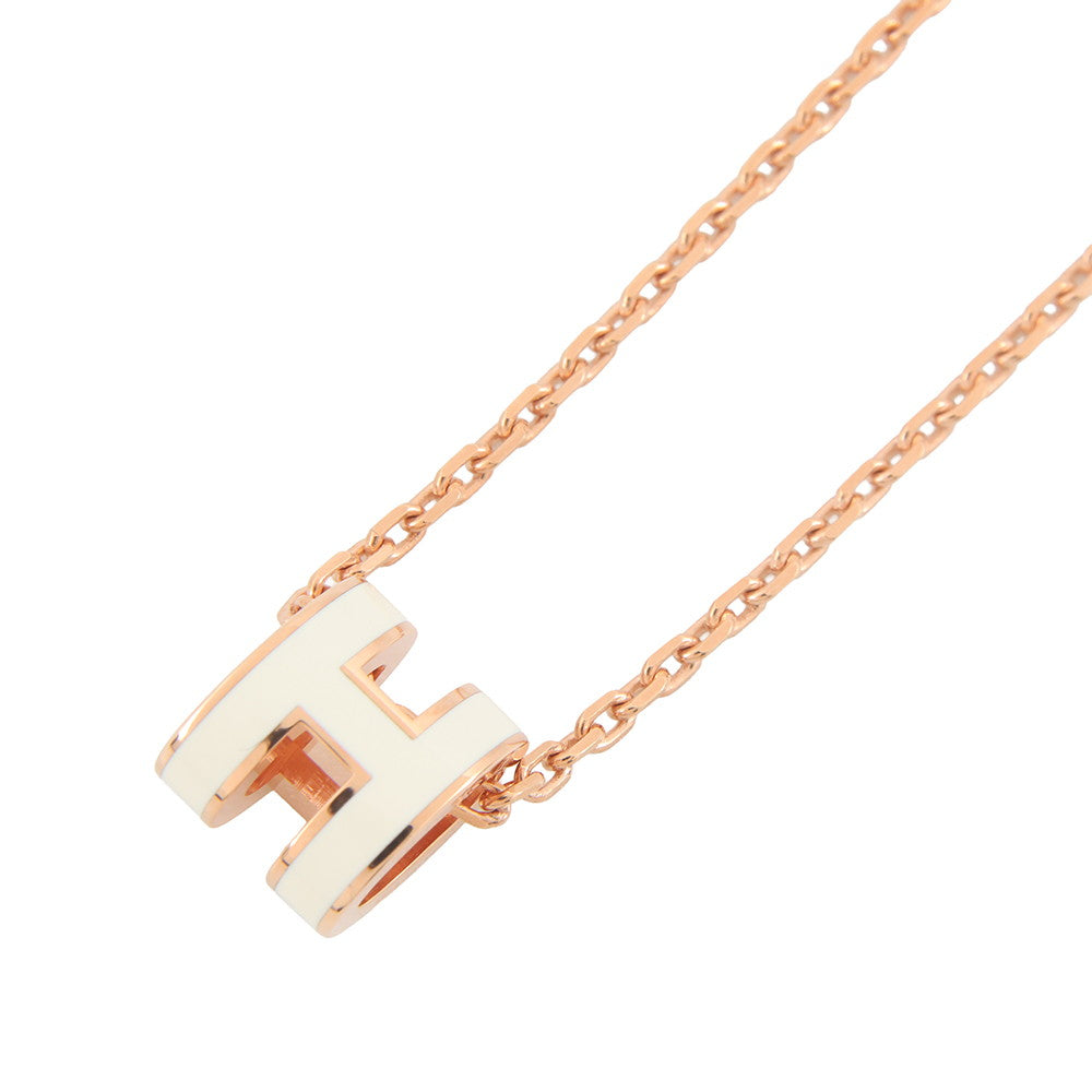 HERMES Pop Ash Necklace Size Mini White Lacquer Gold Plated