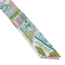 Load image into Gallery viewer, HERMES Twilly ANIMA POLIS Blanc/Vert/Rose Silk100%