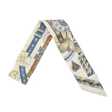 Load image into Gallery viewer, HERMES Twilly Harnais de coeur Crème/Blue Jean/Vert Amandes Silk100%