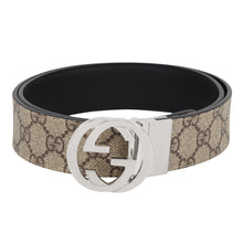 将图像加载到图库查看器中,GUCCI Interlocking G Belt Size 85 Beige/Black473030 GG Supreme Leather