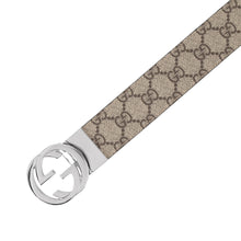 将图像加载到图库查看器中,GUCCI Interlocking G Belt Size 85 Beige/Black473030 GG Supreme Leather