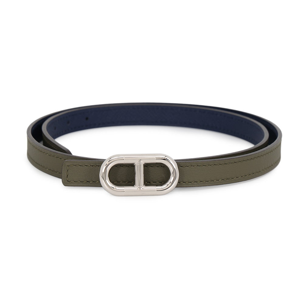 Hermes Belt Maillon Reversible Vert Veronese Blue Saffiano Silver Swift Epsom 70 Hermès Marine Blue Reversible Leather Strap 32 mm Belt  main image 4