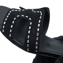 将图像加载到图库查看器中,HERMES Oazis Sandals Black Chevre Leather, Velour, Rhinestone Leather Size 36