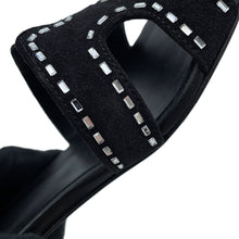 将图像加载到图库查看器中,HERMES Oazis Sandals Black Chevre Leather, Velour, Rhinestone Leather Size 36