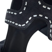 将图像加载到图库查看器中,HERMES Oazis Sandals Black Chevre Leather, Velour, Rhinestone Leather Size 36