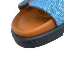 Load image into Gallery viewer, HERMES Shipley Sandals Blue Claire/NaturalH231125Z Denim Calf Leather Rubber Size 36.5