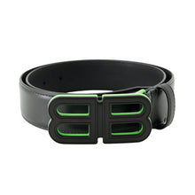 Load image into Gallery viewer, BALENCIAGA BB Buckle Belt Size 80 Black/Green674171 Leather