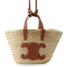 Load image into Gallery viewer, CELINE Teen Triomphe Panier Basket Bag Brown/Beige194002EFA.04LU Raffia Calf Leather