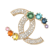 Load image into Gallery viewer, CHANEL CC Logo Brooch Multicolor Rhinestone Metal