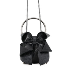 Load image into Gallery viewer, JIMMY CHOO Micro Pom-Pom Ribbon Design BlackMICROBONBONBYL Vintage Metallic Leather Size micro