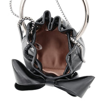 Load image into Gallery viewer, JIMMY CHOO Micro Pom-Pom Ribbon Design BlackMICROBONBONBYL Vintage Metallic Leather Size micro