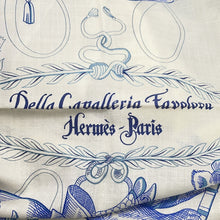 Load image into Gallery viewer, HERMES Carre Jean Della Cavalleria Favolosa Size 140 White / Blue Jean / Lavender Cashmere70% Silk30%