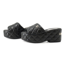 Load image into Gallery viewer, CHANEL CC Logo Matelasse Sandals BlackG39678 Lambskin Size 38C