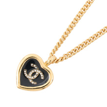 Load image into Gallery viewer, CHANEL Heart CC Logo Necklace BlackABG318 Gold Plated Enamel Rhinestone