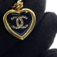 Load image into Gallery viewer, CHANEL Heart CC Logo Necklace BlackABG318 Gold Plated Enamel Rhinestone