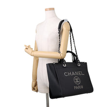 将图像加载到图库查看器中,CHANEL Deauville Studded 2WAY Chain Tote BlackA57069 Caviar Leather