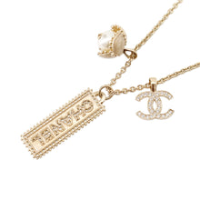 Load image into Gallery viewer, CHANEL CC Logo Rhinestone Faux Pearl Necklace Champagne GoldABC199 B14735 Gold Plated Rhinestone Faux Pearl