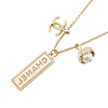 Load image into Gallery viewer, CHANEL CC Logo Rhinestone Faux Pearl Necklace Champagne GoldABC199 B14735 Gold Plated Rhinestone Faux Pearl