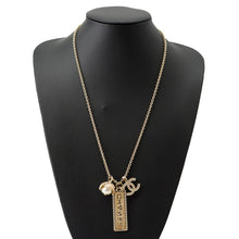 Load image into Gallery viewer, CHANEL CC Logo Rhinestone Faux Pearl Necklace Champagne GoldABC199 B14735 Gold Plated Rhinestone Faux Pearl