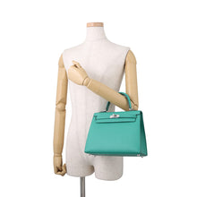 将图像加载到图库查看器中,HERMES Kelly Verso Outer Vert Veron/Deep Blue Veau Madame Size 25