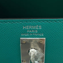 将图像加载到图库查看器中,HERMES Kelly Verso Outer Vert Veron/Deep Blue Veau Madame Size 25