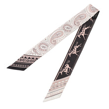 Load image into Gallery viewer, HERMES Twilly Cheval de Coeur Bandana Black/White/Vieux Rose Silk100%