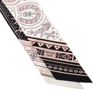 Load image into Gallery viewer, HERMES Twilly Cheval de Coeur Bandana Black/White/Vieux Rose Silk100%