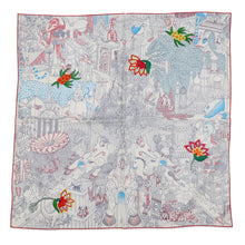 Load image into Gallery viewer, HERMES Carre Brodet Animapolis Fleuri Size 90 White/Blue Azur/Rouge 100% silk beads