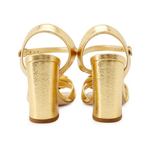 Load image into Gallery viewer, CHANEL Camellia Sandals GoldG46516 Leather Rhinestone Size 37