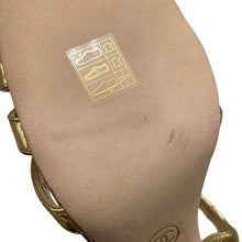 Load image into Gallery viewer, CHANEL Camellia Sandals GoldG46516 Leather Rhinestone Size 37