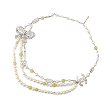 Load image into Gallery viewer, CHANEL CC Logo Ribbon Motif Necklace Metal Rhinestone Faux Pearl