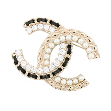 将图像加载到图库查看器中,CHANEL CC Logo Brooch Gold/BlackAB8609-B08593-NJ194 Gold Plated Lambskin Faux Pearl Rhinestone