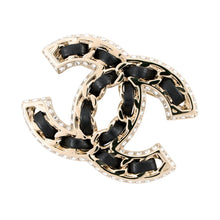 将图像加载到图库查看器中,CHANEL CC Logo Brooch Chain Motif GoldAB5107-B10370-NM705 Metal Leather Rhinestone