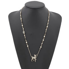 Load image into Gallery viewer, CHANEL CC Logo Bambi Motif Long Necklace Gold Plated Rhinestone Faux Pearl