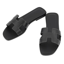 Load image into Gallery viewer, HERMES Oran Sandals Black Box Calf Leather Size 36 1/2