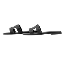Load image into Gallery viewer, HERMES Oran Sandals Black Box Calf Leather Size 36 1/2