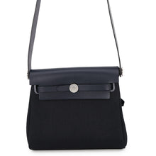 将图像加载到图库查看器中,HERMES Herbag zip Black/Blue Indigo Toile Military Vache Hunter Leather Size Mini
